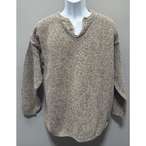Vtg J Riggings Chunky Knit Henley Sweater Mens Size L Oatmeal Cotton Blend
